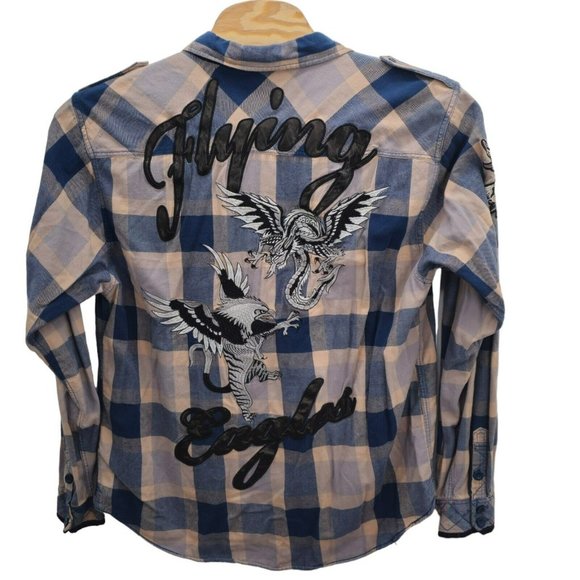 Ed Hardy Shirt Men's Button-Up Long Sleeve Embroidered Flying Eagle 2XL Y2K VTG - Picture 2 of 9